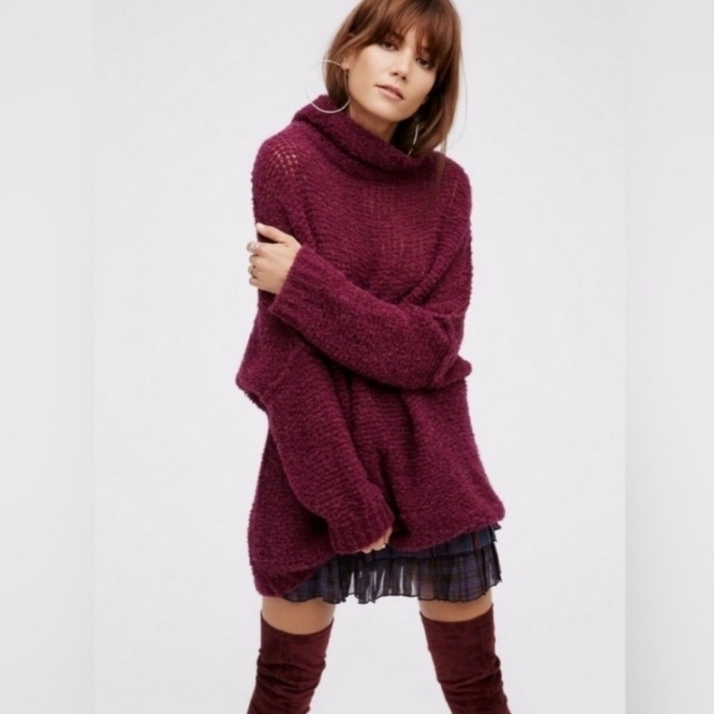 Free People She’s All That Alpaca Sweater Oversized Tunic Cowl Mock Neck XS